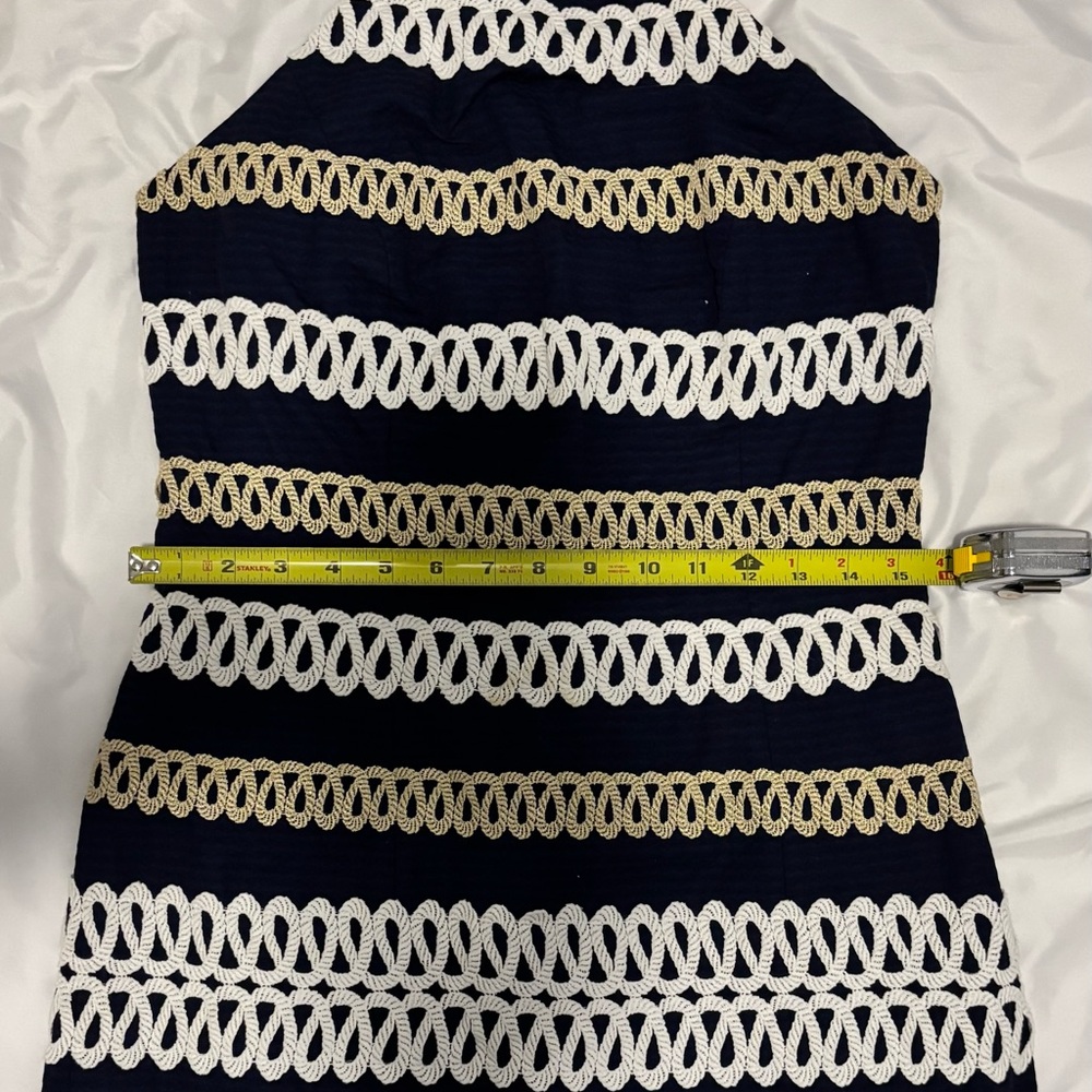 🌊 Lilly Pulitzer Nautical Halter Dress – Size 8 – Navy & Gold Embroidered Rope - Picture 9 of 11